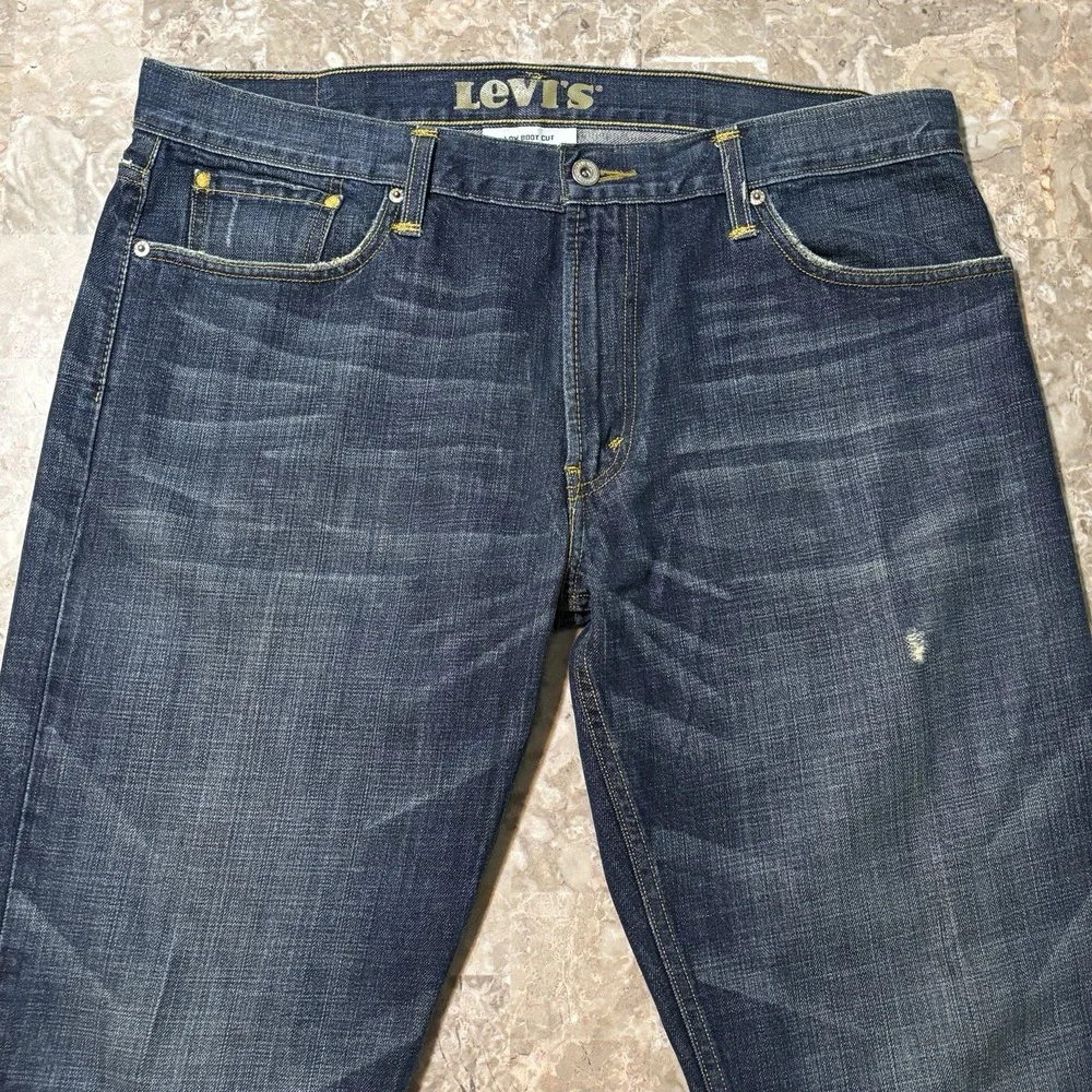 Levi's Jeans Mens 36x34 (fits 38x34) Blue 527 Low Boot Cut Fade Whisker Cowboy